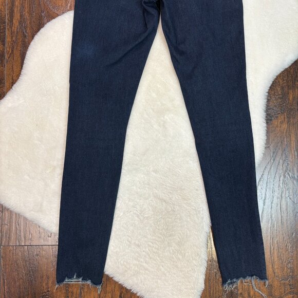 Express Skinny Jeans 6L Dark Wash Ripped Knee Raw Hem 6 Long Stretch High-Rise - Picture 6 of 9